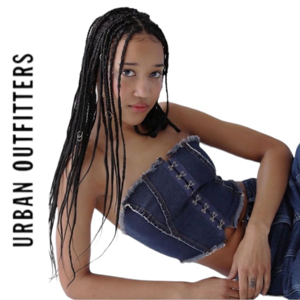 NEW UO Urban Outfitters Moni Denim Distressed Edge Bustier Top M